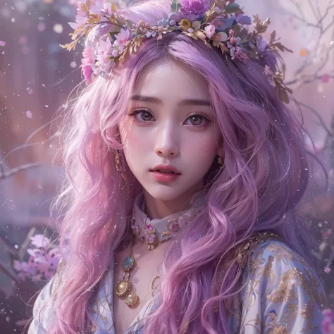 （（（Single eyelid）））Snow hoop exclusion area 32K（tmasterpiece，k hd，hyper HD，32K）Long flowing purple-pink hair，Autumn Pond，zydink，...