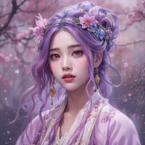 （（（Single eyelid）））Snow hoop exclusion area 32K（tmasterpiece，k hd，hyper HD，32K）Long flowing purple-pink hair，Autumn Pond，zydink，...