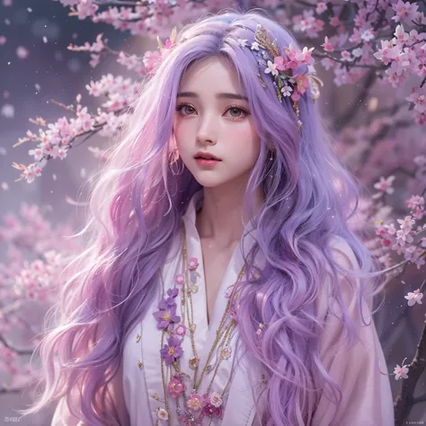 （（（Single eyelid）））Snow hoop exclusion area 32K（tmasterpiece，k hd，hyper HD，32K）Long flowing purple-pink hair，Autumn Pond，zydink，...