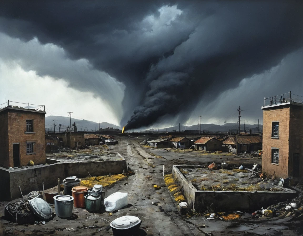 à la manière de Mark Lague，à la manière d&#39;un bip，à la manière de Ian McQue，Sol rugueux des derniers jours，（Le ciel sombre pleut de l&#39;acide sulfurique：1.1），Le désastre soudain a laissé la terre dévastée et désolée.，Le cadre de vie est extrêmement dur，Le ciel est toujours gris，L&#39;air est plein de substances nocives。L&#39;eau devient rare，Et c&#39;est plein de diverses pollutions inconnues，L&#39;espèce mute，La nourriture est devenue rare，Le cadre de vie est dur，Aucune zone à prévoir，Dans une rue sans nom，Des scènes délabrées et laides peuvent être vues partout，Le système d&#39;égouts souterrain dans la rue est depuis longtemps paralysé，Les toilettes extérieures de fortune dégagent une odeur nauséabonde，Connecté aux rangées de centres commerciaux。Toute la zone est peu éclairée.，（Un groupe de personnes rassemblés au bord de la route），（La plupart des gens survivent grâce à des aliments synthétiques ou à des plantes mutantes.），arrière-plan：Le ciel sombre pleut de l&#39;acide sulfurique，détails détaillés，Ultra haute qualité，ultra détaillé，Des graphismes épiques，L&#39;art des mathématiques，avenir，la science-fiction，asymétrie，