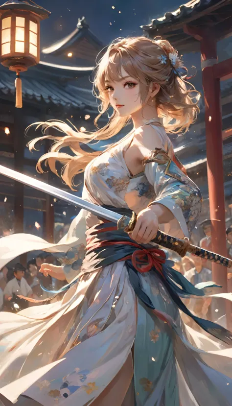 ((sword))in your hand,a swordsman ready to fight,she is dressed as a female dancer.,(ready your sword),an illustration,animation...