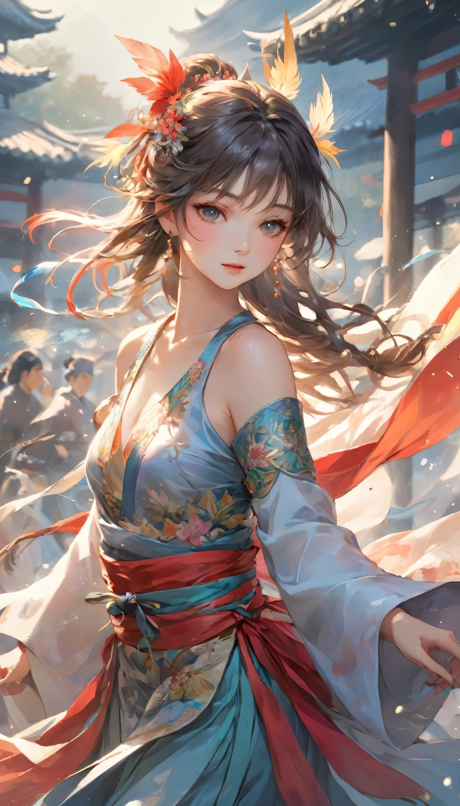 A swordsman ready to fight,She is dressed as a female dancer.,Ready your sword,An illustration,animation,The swordsman disguised himself as a woman to lure his enemies off guard.,Beautiful and cool,Neutral facial features,Empty sake barrel,Dancer&#39;s costume:detailed,Wide range of colors,colorful,rendering,Colorful,Cast a colorful spell,Battle scene effects that liven up the battle,Focus on the swordsman,Fight with swords:Metal Reflection:Straight blade:sword,highest quality,best masterpiece,Complex details,flash,Very flash,Beautiful light and shadow,rendering,Zentangle Elements,Wind effects,masterpiece,best masterpiece,Carefully and boldly,dynamic,