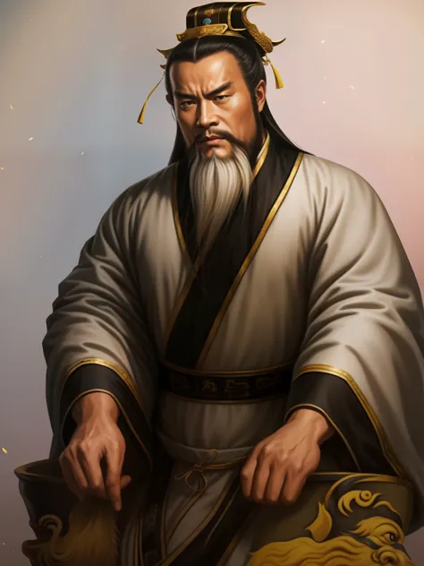 A painting of a man with a long beard, inspired by Wu Daozi, Inspired by Hu Zaobin, inspired by Cao Zhibai, Inspired by Dong Yua...