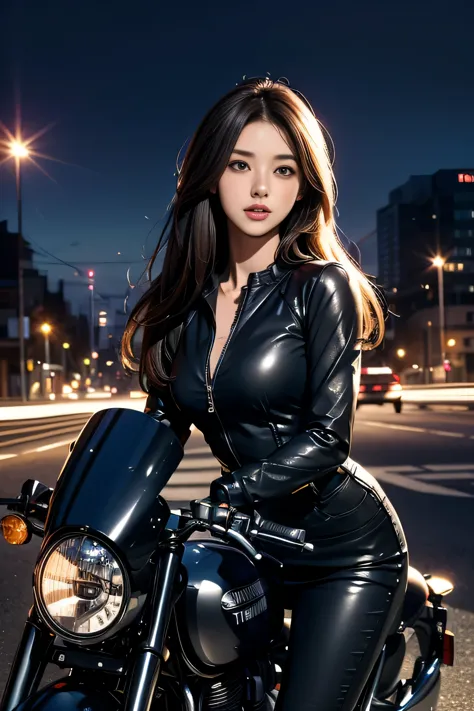 Generate with SFW, ((Portraiture)), (1lady:1.37), 17 year old supermodel,(Straddling a motorcycle:1.37), (Accurate depiction of the motorcycle:1.21), (Triumph Bonneville:1.21), ((in the city at night:1.15)), (Above the knee shot:1.2),  (Beautiful Face:1.37...