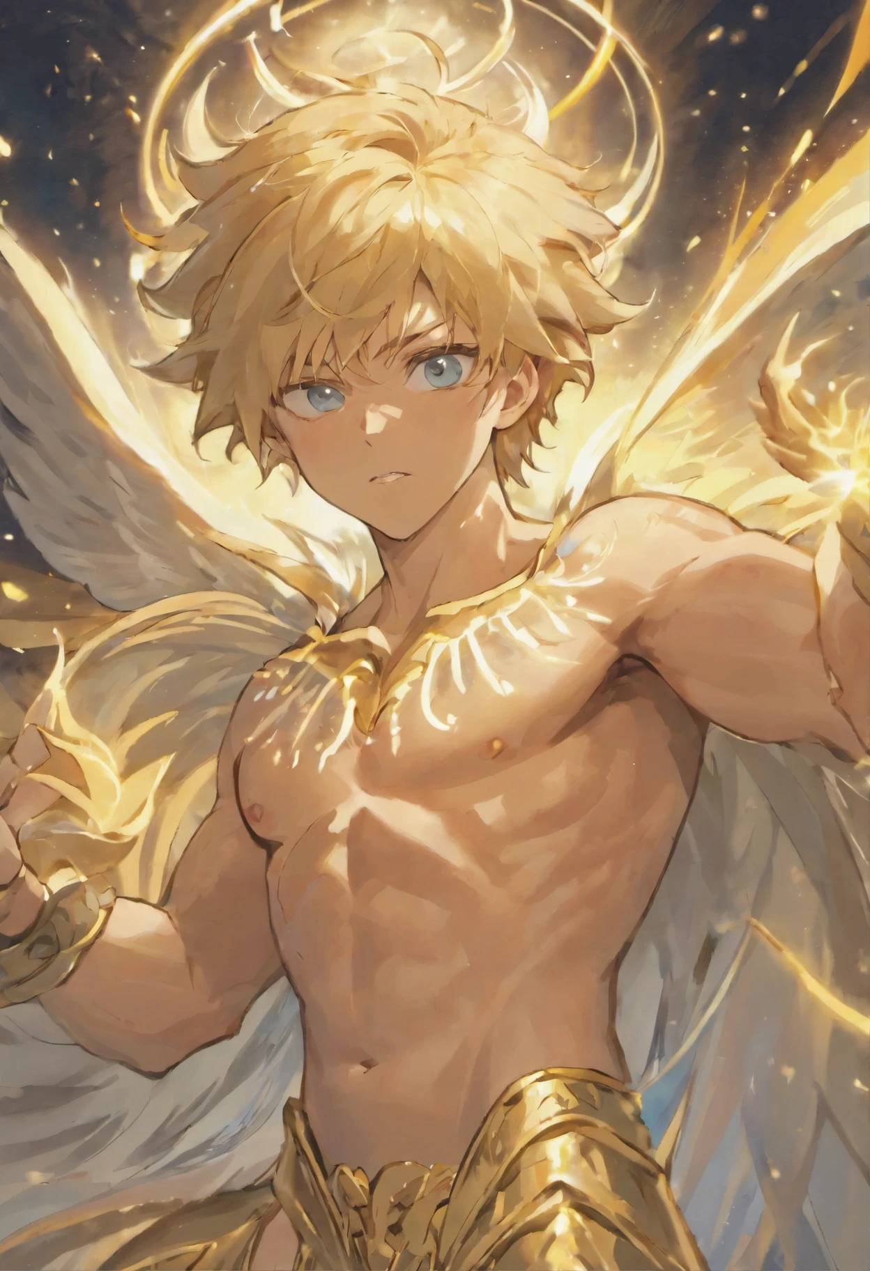 Anime - style image of a male angel with a golden halo - SeaArt AI