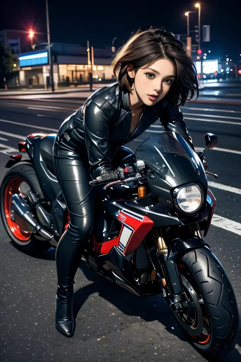 Generate with SFW, ((Portraiture)), (1lady:1.37), 17 year old supermodel,(Straddling a motorcycle:1.37), (Accurate depiction of the motorcycle:1.21), (Yamaha SR400:1.21), ((in the city at night:1.15)), (Above the knee shot:1.2),  (Beautiful Face:1.37), Acc...