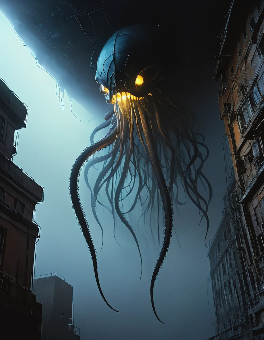 look up, (Giant transparent mutant), This creature has very short legs., Lots of black fog, Thick fog, Night Sky, Biochemical Mutation Nucleus, Teratoma, Bizarre, Bioluminescence Bioluminescence, Kistav Beksinski, Webbed feet and webbed tentacles, twitch, Winding, Erratic, Wrinkled, Microbiology Microbiology, There are several translucent resin wave style wired lighting fixtures, bryce 3d, A mural-like composition, Weathering Materials, gradient glow, reflection, High Detail, Surreal 3D landscape style, Complex mesh, light box, Made of feathers, new york bombing report, Interesting character design, Bokeh, dense teeth,
From below, upside down, Chiaroscuro, Ultra HD, masterpiece, Super Detail, High Details, high quality, The award-winning, best quality, , 16K,