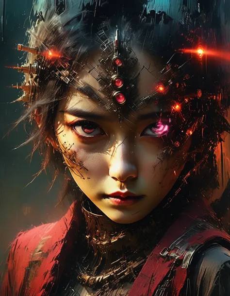 The Ruins Rose heroine who is very beautiful and powerful in the doomsday world），cool, Asian girl, mechanical, glass face masktr...