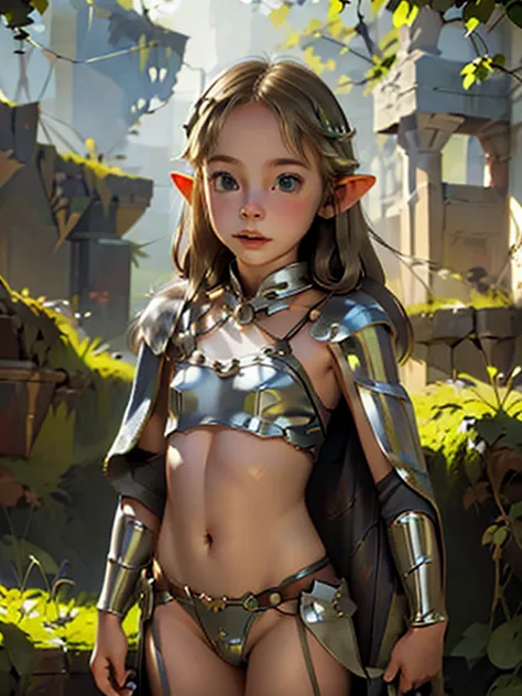 (high definition) 1 Girl, alone, elf girl in armor, elven girl, elf, armor, and medieval clothing, a crown in the cave, cape, an...