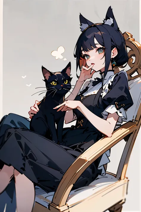 ((highest quality)), ((masterpiece)), (detailed), Perfect face background is cafe、Black cat、
One student、Women、cute、Sitting in a...