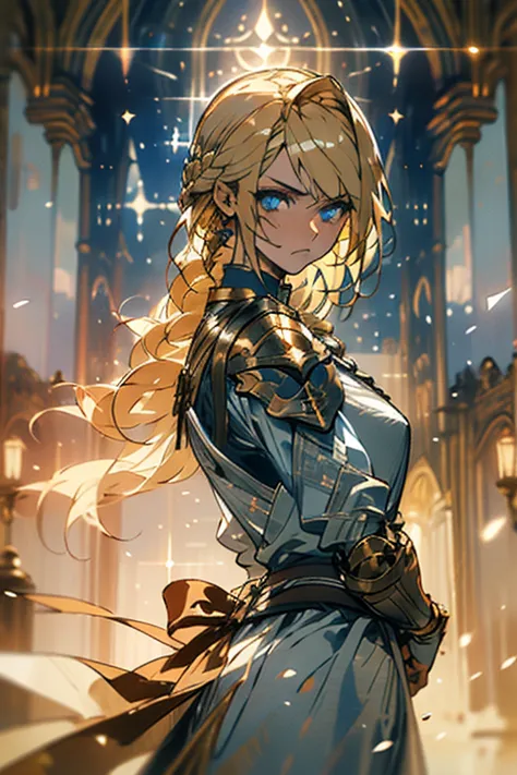 ((best quality)), ((masterpiece)), (detailed), perfect face, blonde hair, intricate braid, fierce eyes, blue eyes, leather armor...