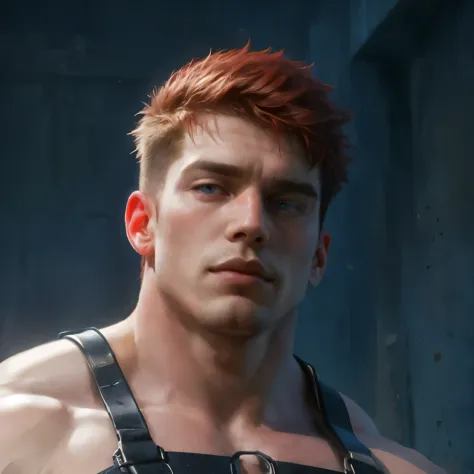 handsome male with red short hair, looking at the viewer