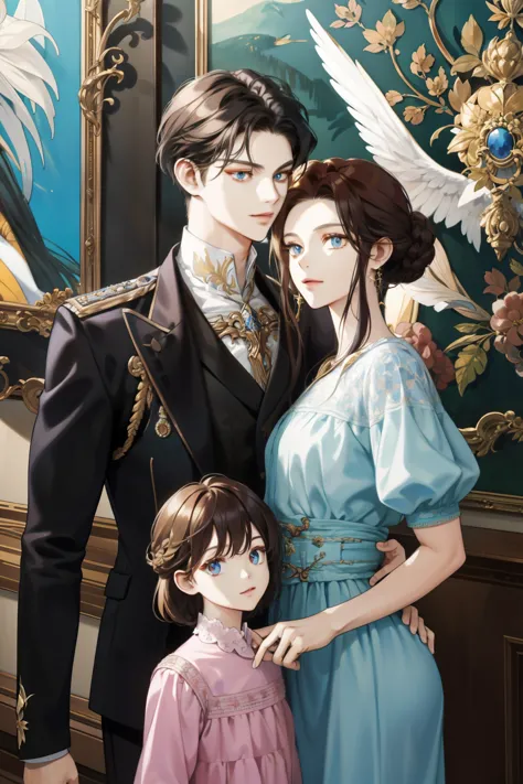 (absurd, high resolution, ultra detailed), When I noticed a painting on the wall.
It was a portrait of my family.
Zephyr stood b...