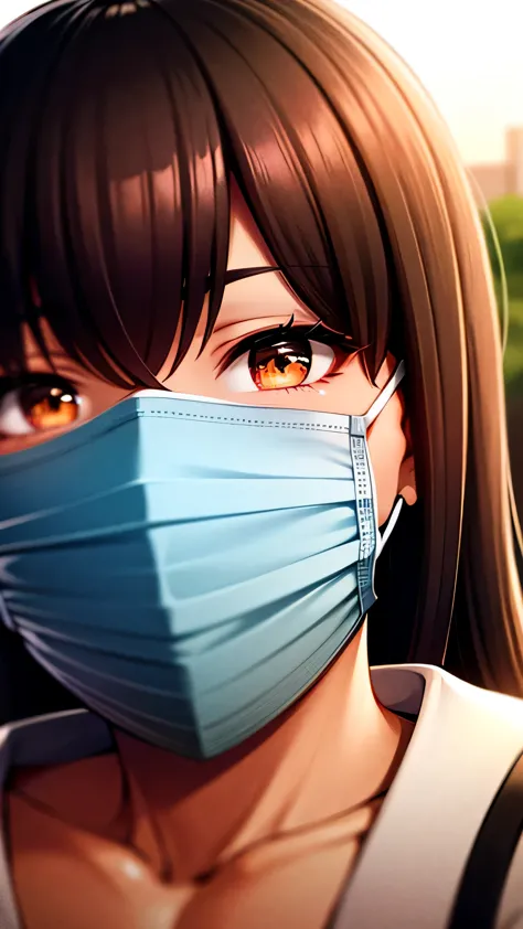 High quality, detailed, beautiful, female, bussy street, mask, covered face