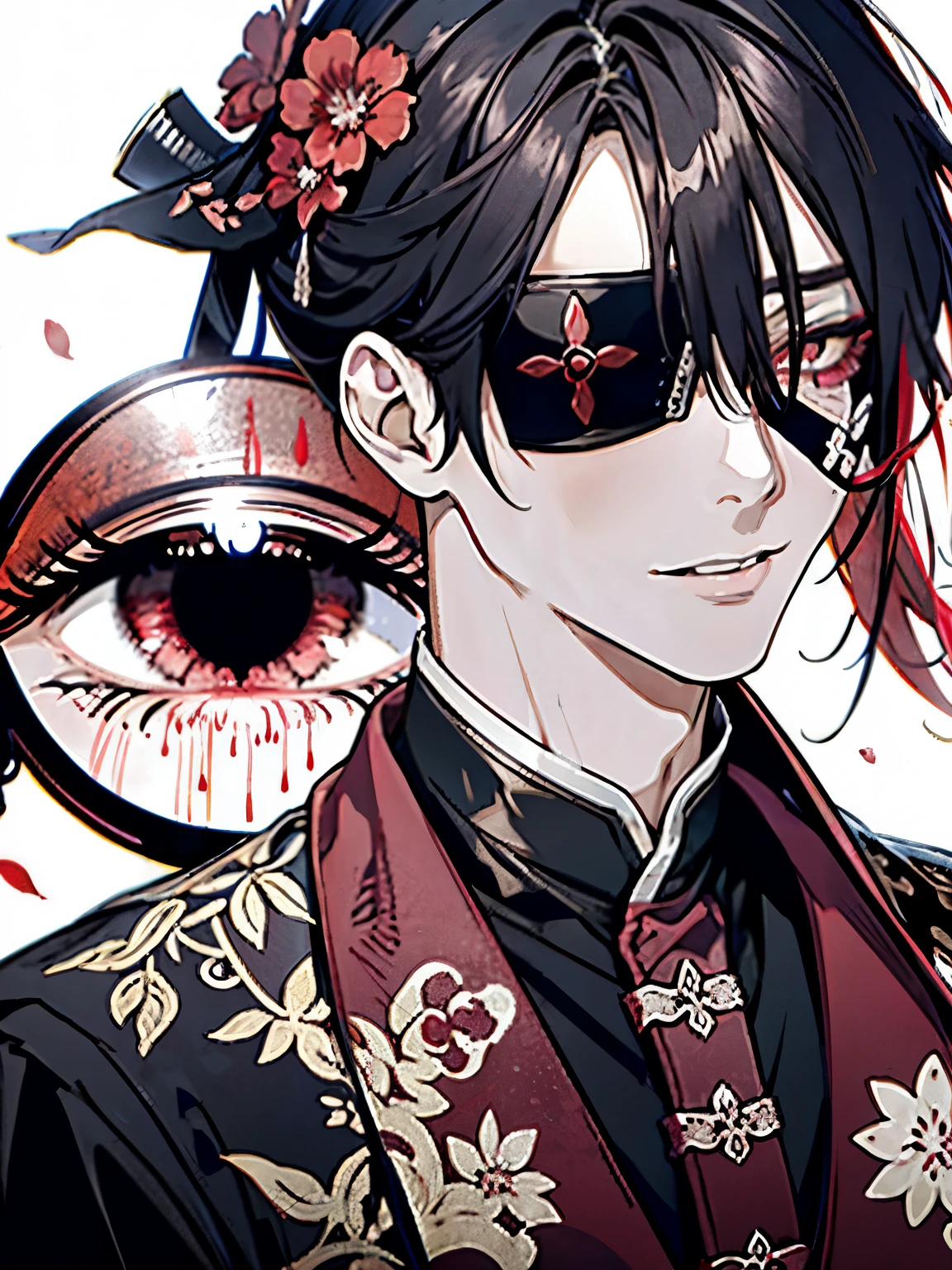 Anime image of a man with a red eye and a black hair - SeaArt AI