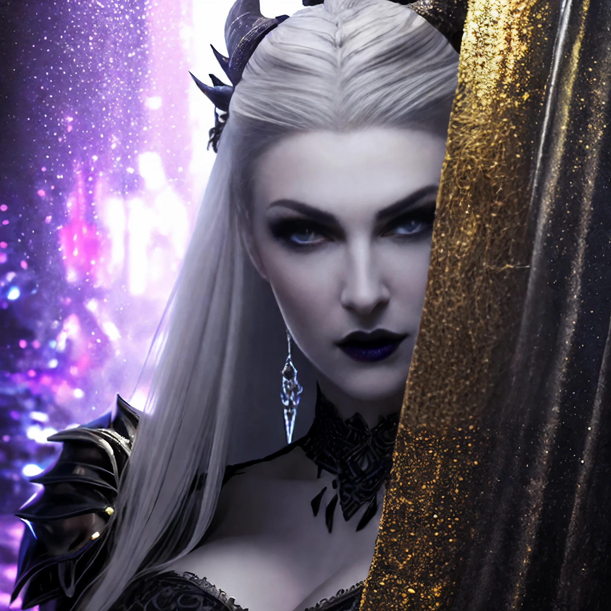 a close up of a woman with long white hair and a crown, beautiful dark elf countess, portrait of an elf queen, beautiful and elegant elf queen, beautiful elegant demon queen, dark elf princess, side portrait of elven royalty, a beautiful fantasy empress, beautiful and elegant female elf, ((a beautiful fantasy empress)), beautiful elf with ornate robes