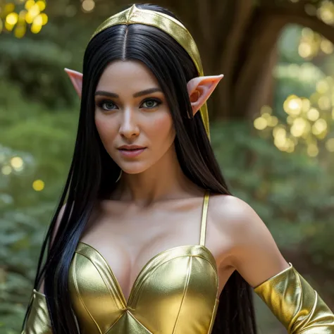 1 female elf with, pretty face, 35 years old, Ultra detailed face and eyes, hyperrealistic, realistic representation, wearing a ...