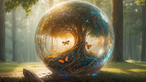 (masterpiece),(best quality:1.0), (ultra highres,), detailed, a glass ball with a tree inside of it, digital art, cg society con...