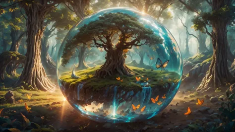 (masterpiece),(best quality:1.0), (ultra highres,), detailed, a glass ball with a tree inside of it, digital art, cg society con...