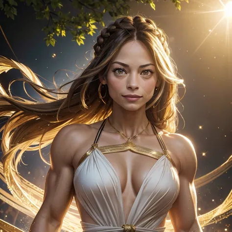 Kristin Kreuk, heavily muscled arms, highly detailed arm veins, heavily muscled pecs, shredded abs, Superb masterpiece, upper bo...