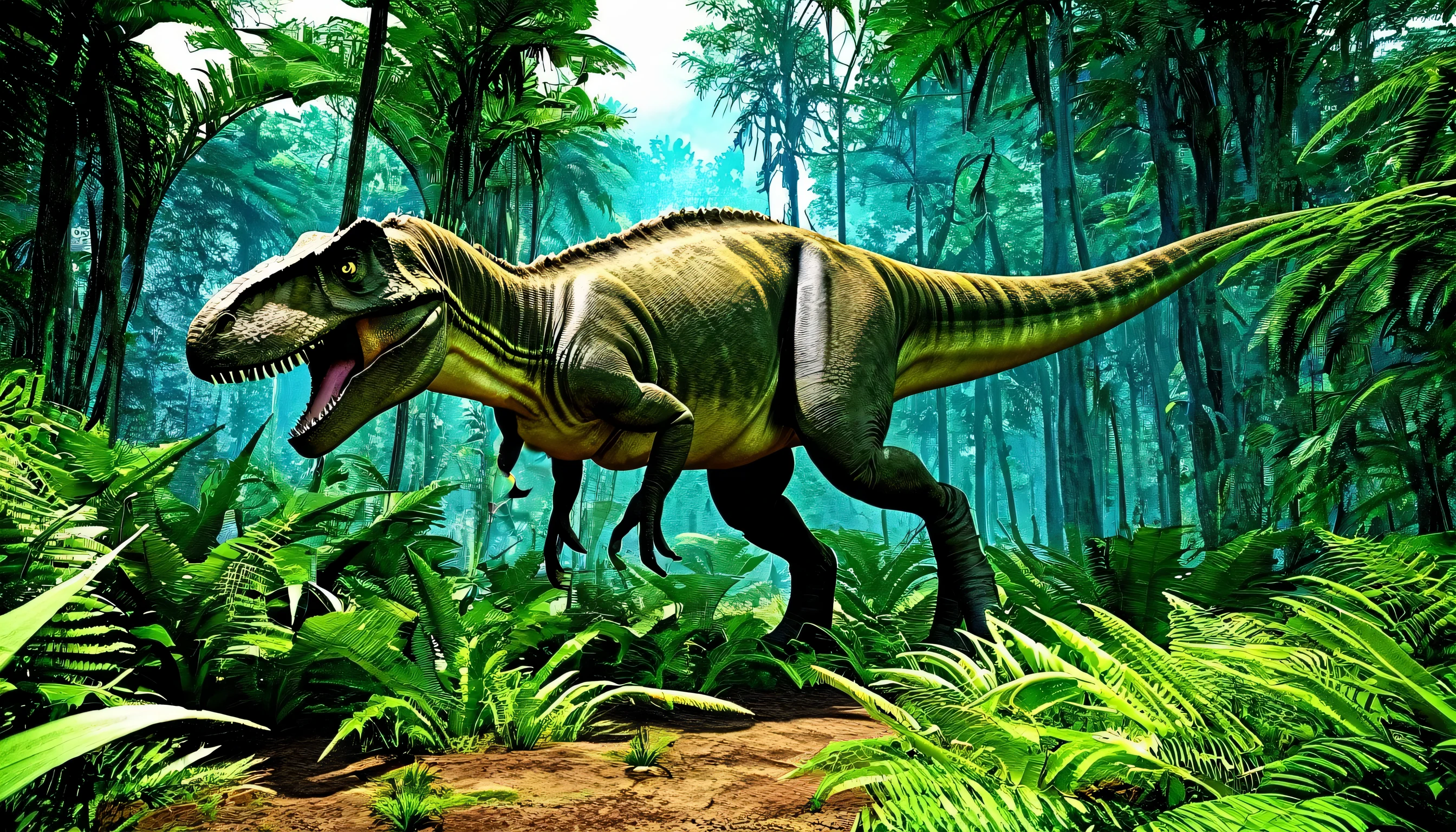 T-Rex dinosaur roaming in a cretaceous forest