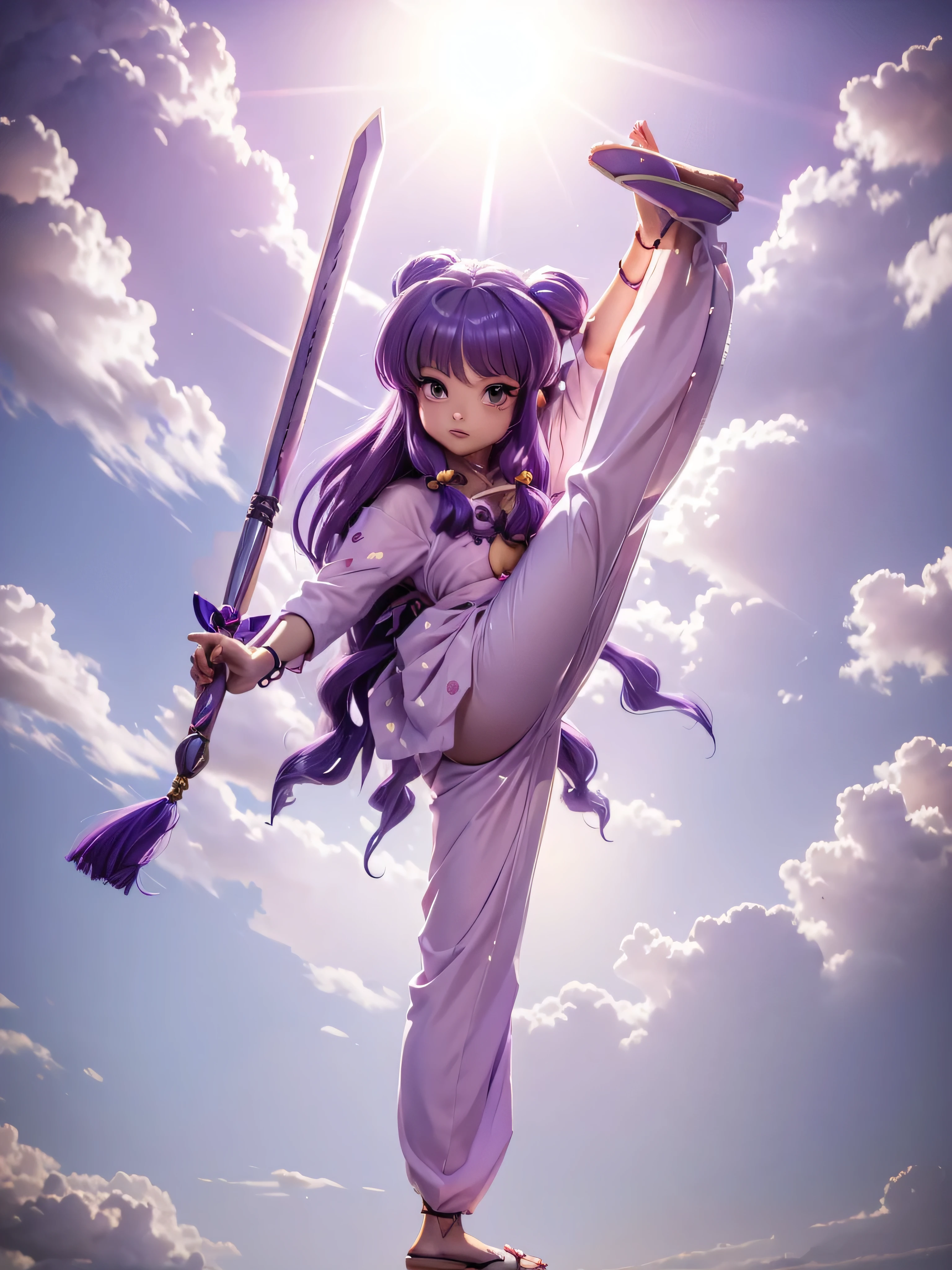 Garota anime guerreira de cheveux violets com kimono e espartilho, pantalon rose, 16 ANS, beau corps, gros seins, tenant une épée , pose de combat, Garota Sexy, cheveux violets, faits saillants des cheveux latéraux, mèches de cheveux sur le côté du visage, bel éclairage, ombres douces, yeux bleus, belles jambes, longs cheveux violets, style animé, Personnage de Shampoo Chan, Autora Rumiko Takahashi, D&#39;après une œuvre de Rumiko Takahashi, Anime Ranma 1/ 2, decote Sexy, tout le corps, tout le corps, gros buste, jeune fille avec un beau et beau corps, des sandales aux pieds, jeune fille, porter un kimono rose et un corset, pantalon rose, fille animée, style animé, beaux pieds en sandales, Angle de vue avant, En plein air, grande poitrine, beaux seins, cheveux violets, sandales aux pieds, belles jambes, Sexy, Des sandales, gros seins, tout le corps, tout le corps, pieds avec des sandales, animé réaliste, personagem realista Sexy, posture debout droite, En plein air, culotte rose, tenant l&#39;épée, jupe, corps dressé, jolies sandales