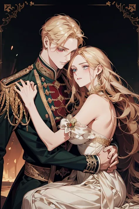 (masterpiece, a couple, high quality, best quality) the royal couple during the dance, the guy is a perfect blond, blue-eyed ari...