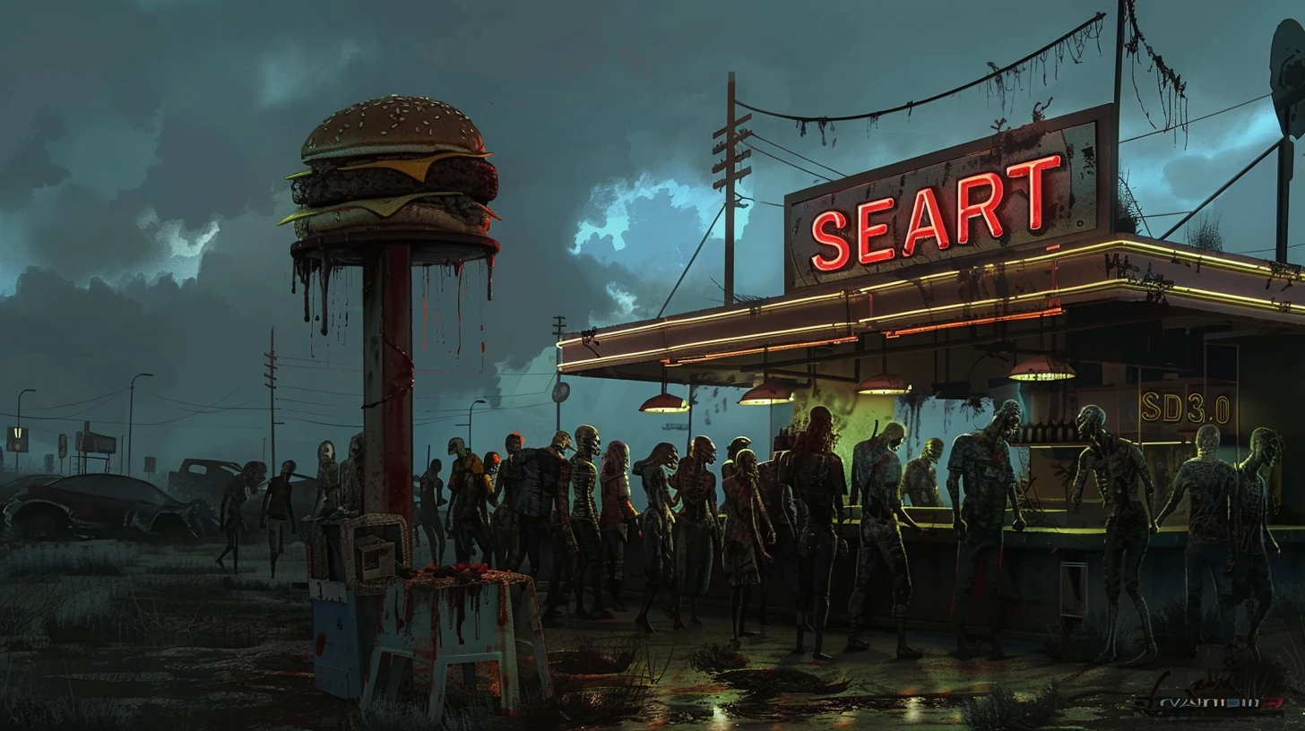 后世界末日的荒原上，汉堡店成为了一个严峻的生存灯塔