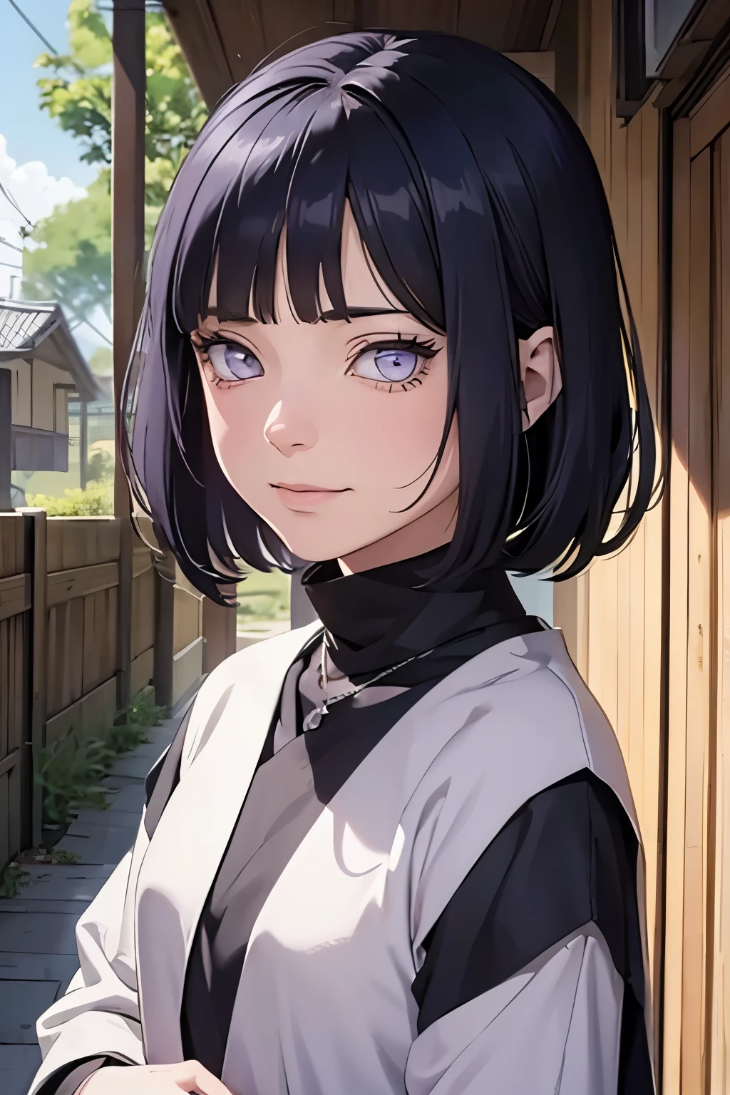 2d, _todler_, {{6 years old}}, RPG character in Naruto alternative universe by Masashi Kishimoto, specially in hyuga clan; Appearance base is Wraith from Apex Legends, with byakugan-soft lilac eyes, kind and soft expression making her look swwet; joyfull, short and dark hair (with shades of dark blue); artwork in modern Japanese animation style, 8k high definition quality, masterpiece, {{high detailed eyes}}, grain filter, high resolution, extremely detailed, portrait, Anatomically accurate, girly reddish cheeks; (highest quality:1.3), {{dutch angle}}, {{smiling todler}}, {{inocent}} ((byakugan)), ((child))