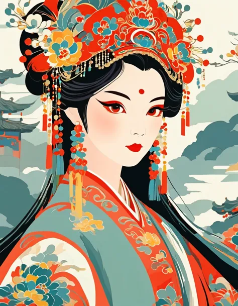 vector art，Peking Opera Girl，Vector illustration Vector illustration，Flat design style Flat design style，Flat illustration Flat ...