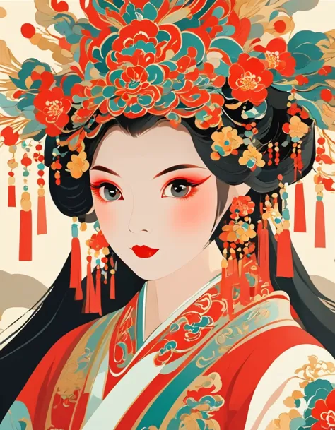 vector art，Peking Opera Girl，Vector illustration Vector illustration，Flat design style Flat design style，Flat illustration Flat ...