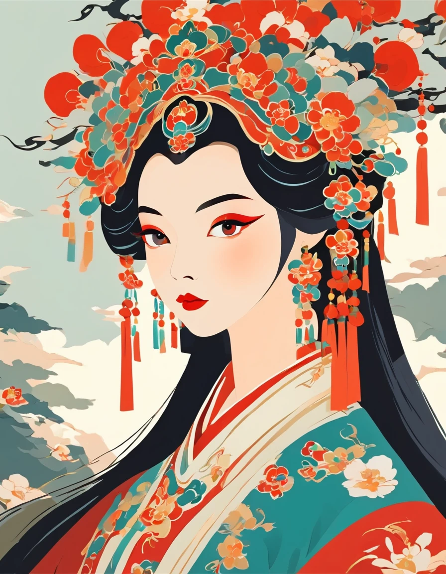 vector art，Peking Opera Girl，Vector illustration Vector illustration，Flat design style Flat design style，Flat illustration Flat illustration