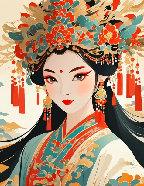 vector art，Peking Opera Girl，Vector illustration Vector illustration，Flat design style Flat design style，Flat illustration Flat ...