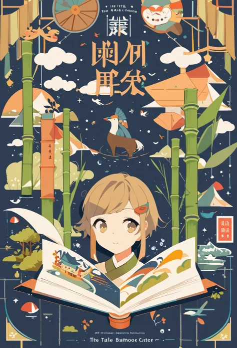 cover page, The Tale Bamboo-Cutter
, flat Design, vector illustrations, graphic illustration, detailed 2d illustration, flat illustration, digital illustration, digital artwork,
