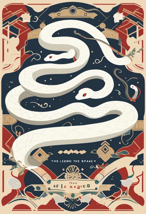 cover page, The Legend of the White Snake, flat Design, vector illustrations, graphic illustration, detailed 2d illustration, flat illustration, digital illustration, digital artwork,