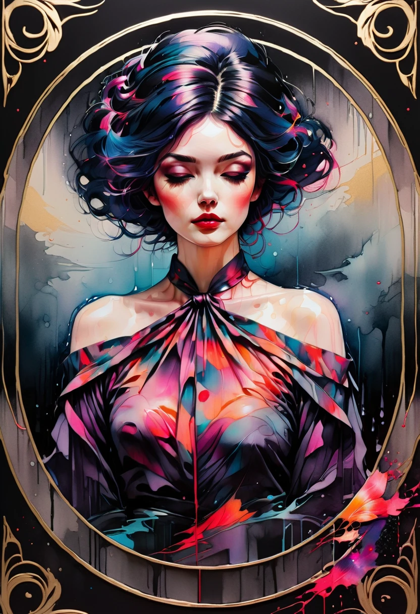 técnica de claro-escuro na ilustração de um clássico elegante , cabelo molhado, vintage, estranho, pintura fosca, por Hannah Dale, por Harumi Hironaka, cores extremamente suaves, vibrante, Altamente detalhado, ilustrações digitais , Alto contraste, dramático, refinado, tonal, expressão facial