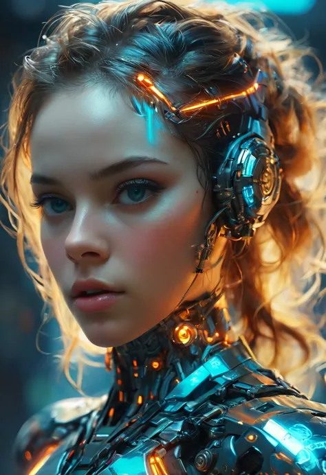 Detailed portrait cyberpunk (sks person), futuristic neon reflective wear, sci-fi, robot parts, ismail inceoglu dragan bibin han...