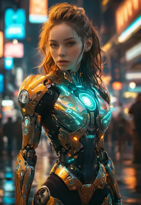 Detailed portrait cyberpunk (sks person), futuristic neon reflective wear, sci-fi, robot parts, ismail inceoglu dragan bibin han...