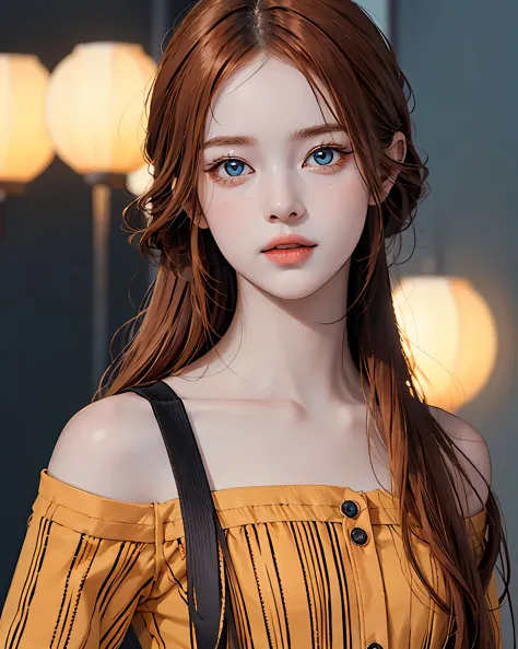 (((masterpiece))), (((highest quality: 1.4))), ((Super Detail: 1.4)) ,Gorgeous exotic features, Amber neon eyes:1.5, Orange Hair...