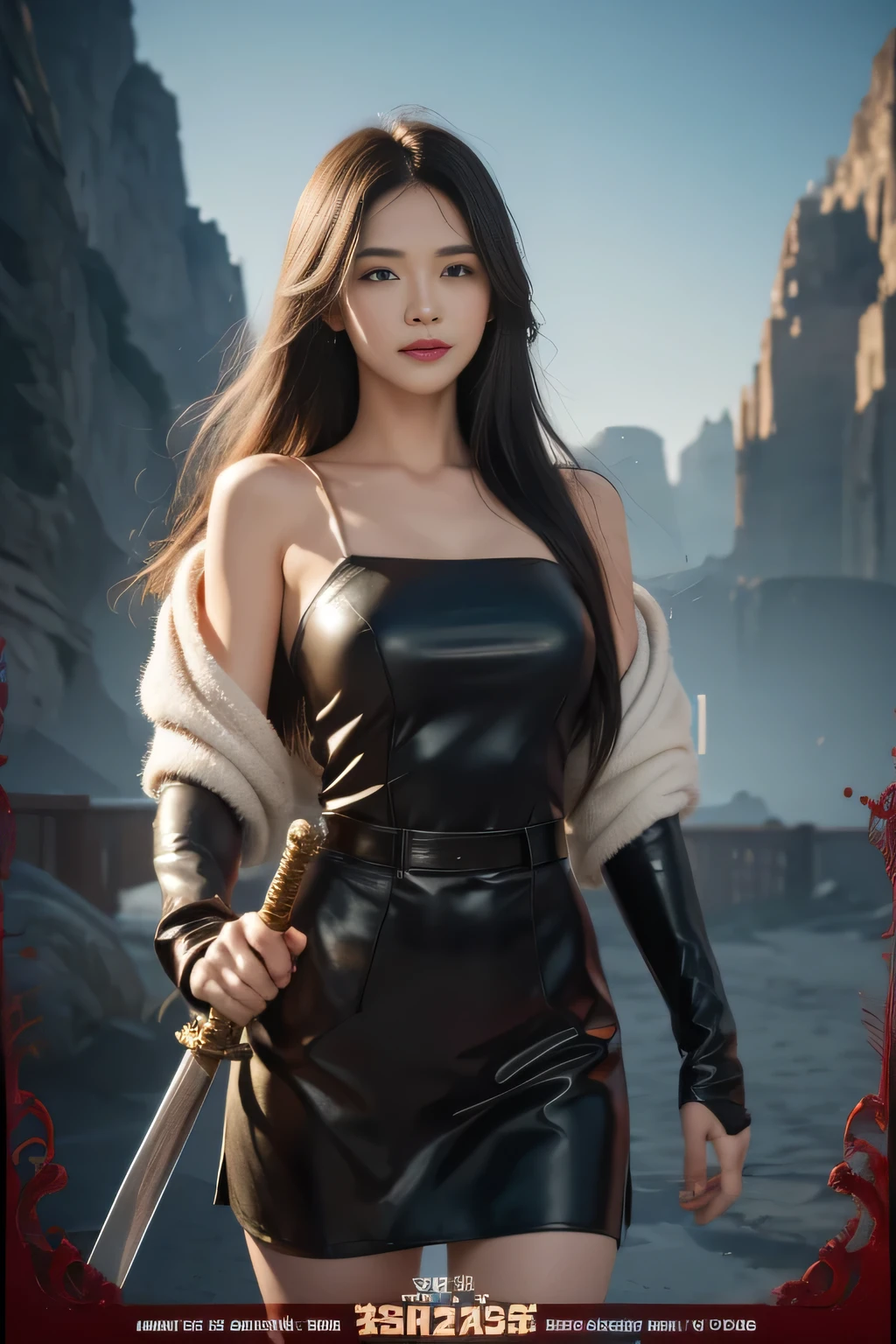 black hair, hair bobbles, wince, longeyelashes, solid circle eyes, light smile, ear blush, fang, Surrealism, drop shadow, anaglyph, stereogram, tachi-e, pov, atmospheric perspective, 8k, super detail, ccurate, best quality，Anime poster of a woman holding a sword and a woman holding a sword, Neil autoamata, Neil:Automata inspired, Neil : Automata inspired, Neil 2 b, 2b Neil Automata, Neil Automata, Neil, Neil:Automata, film still of 2b Neil Automata, Neil inspired, Key Art, 2 b from Neil Automata