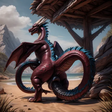 ((((photorealistic)))), solo, ((((feral dragon anal masturbating with own tail)))), hyper realistic, cinematic colors, cinematic...