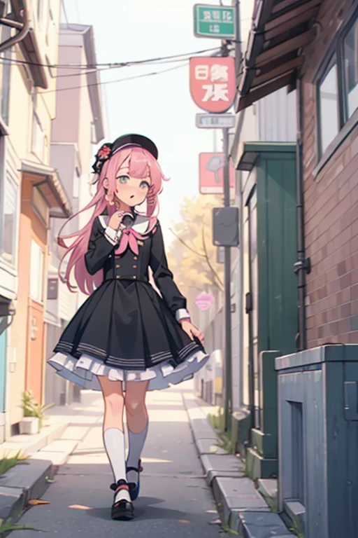 (walking down the street and looking into an alley).
(and in the background in the distance you can see a girl) girl with pink hair, long double-tailed hairstyle ((small bushy pink eyebrows)), dressed in lolita clothes, marked vagina, lolicon drawing style (Zankuro) by the zankuro artist, Zancro style, image uploaded in R34, sucking penis in an alley, deep throat, cum bubbling out of her mouth,