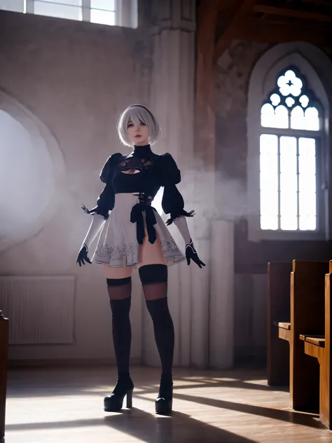 nier:beautiful cosplay of 2b from automata、a woman cosplaying as 2b、white skin、tall、21 years old、englishman、nier:2b&#39;s black ...