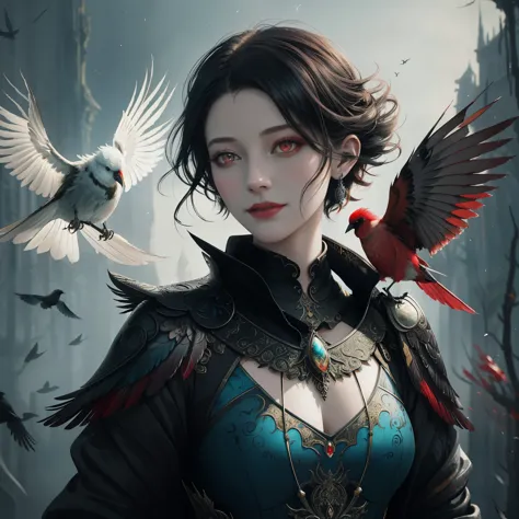 Colorful beautiful sirin: Black ink flow: 8k resolution photorealistic masterpiece: by Aaron Horkey and Jeremy Mann: intricately...