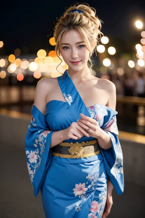 Gorgeous Japanese clothing、kimono、Fireworks display、On the chest、Full Body Tattoo、Hair tied up、Full body photo、Sexy face、short h...
