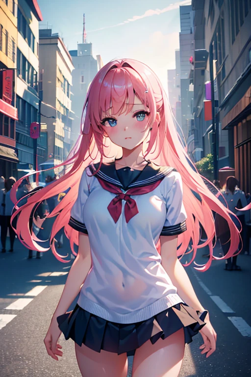 Highly detailed CG Unity 8k wallpaper、highest quality、Super detailed、masterpiece、practical、Photorealism、very detailed cute girl、(high school girl)、Miniskirt 、((Lift up your skirt))、blushing with shame、Looking at the audience、Half-body photo、On a street corner where many people gathered、(((Showing off genitals )))、(It&#39;s a shaved pussy)、(Beautiful vertical line pussy)
