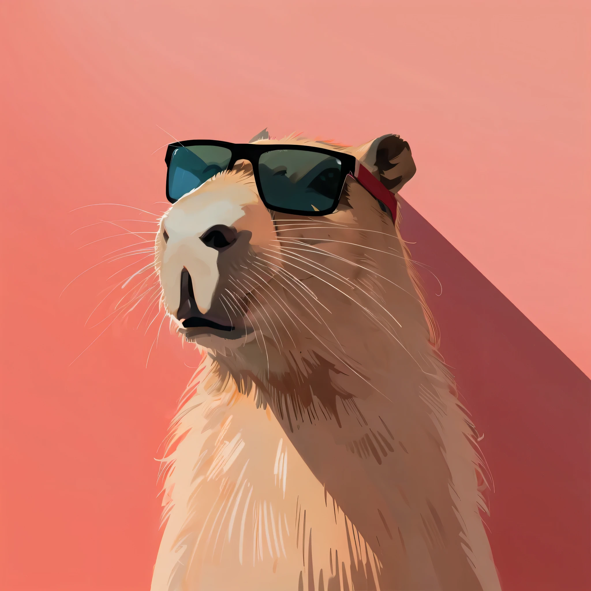 minimalistic taiwanese style graphic,cool capybara with sunglasses,capybara,full capybara visible,illustration,ultra-detailed,vibrant colors,sharp focus,playful,detailed sunglasses,stylish sunglasses,cute expression,chilled,casual background,stylized art,unique design,relaxed atmosphere,subtle shading,pop art style,flattened perspective,geometric shapes,stylized proportions,abstract elements,colorful palette,lighting effects