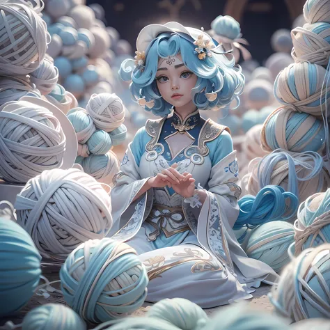Balaco wind in Italy，Taoist fairy，Huangshan people，Exquisite Hair，Arm carving，White-blue hair all over the body，Delicate gradien...