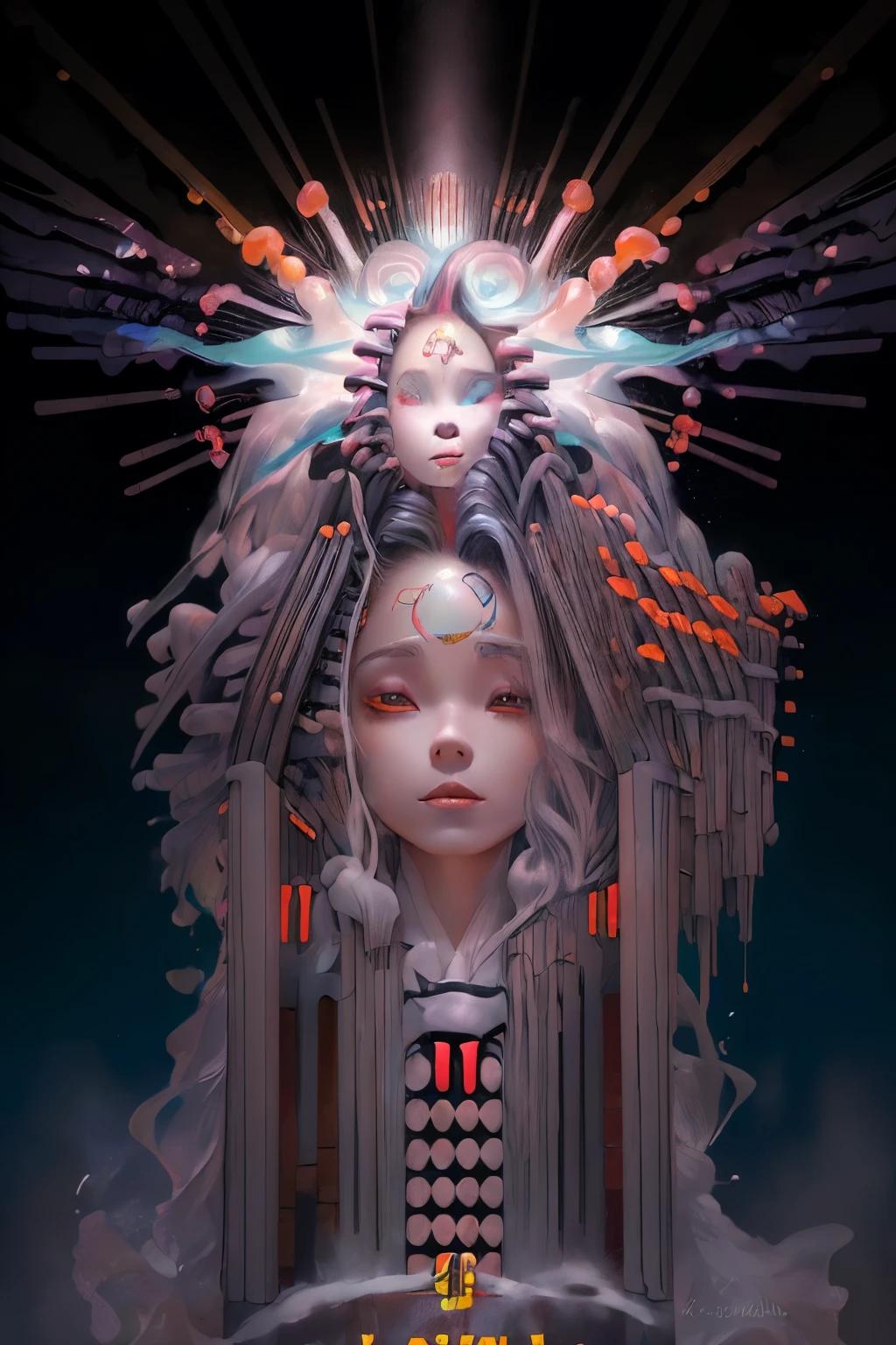 Top Cabinet、Ultra high definition、 ((female Brilliant alien princess)), (Long, flowing white hair), (bright and beautiful red eyes), Trending on Artstation, Jean＝Aunor Fragonard&#39;s「Flowers of Hope」, Peter Mohrbacher, Super detailed, Insane Details, amazing, Complex, elite, Art Nouveau, Brilliant, Liquid wax, elegant, luxury, Greg Rutkowski, Ink Style, Stickers, Vector Art Beautiful Character Design, Double Exposure Shot, Bright design, Awards, masterpiece, Amoled on a black background, (There is a female-like organ in the middle of the forehead.:1.9)（8k，RAW Photos， 最high quality， masterpiece：1.2），（Realistically， Photo Real：1.4)，Hide your face with sadness，
Lolita Costume，race， Aerith Gainsborough， Upper body，Upper Leg，race， underwear，Exposed bare shoulders， outside， (outside，Snow covered，Cape，) high quality， Adobe Lightroom， Highly detailed skin， View your viewers，