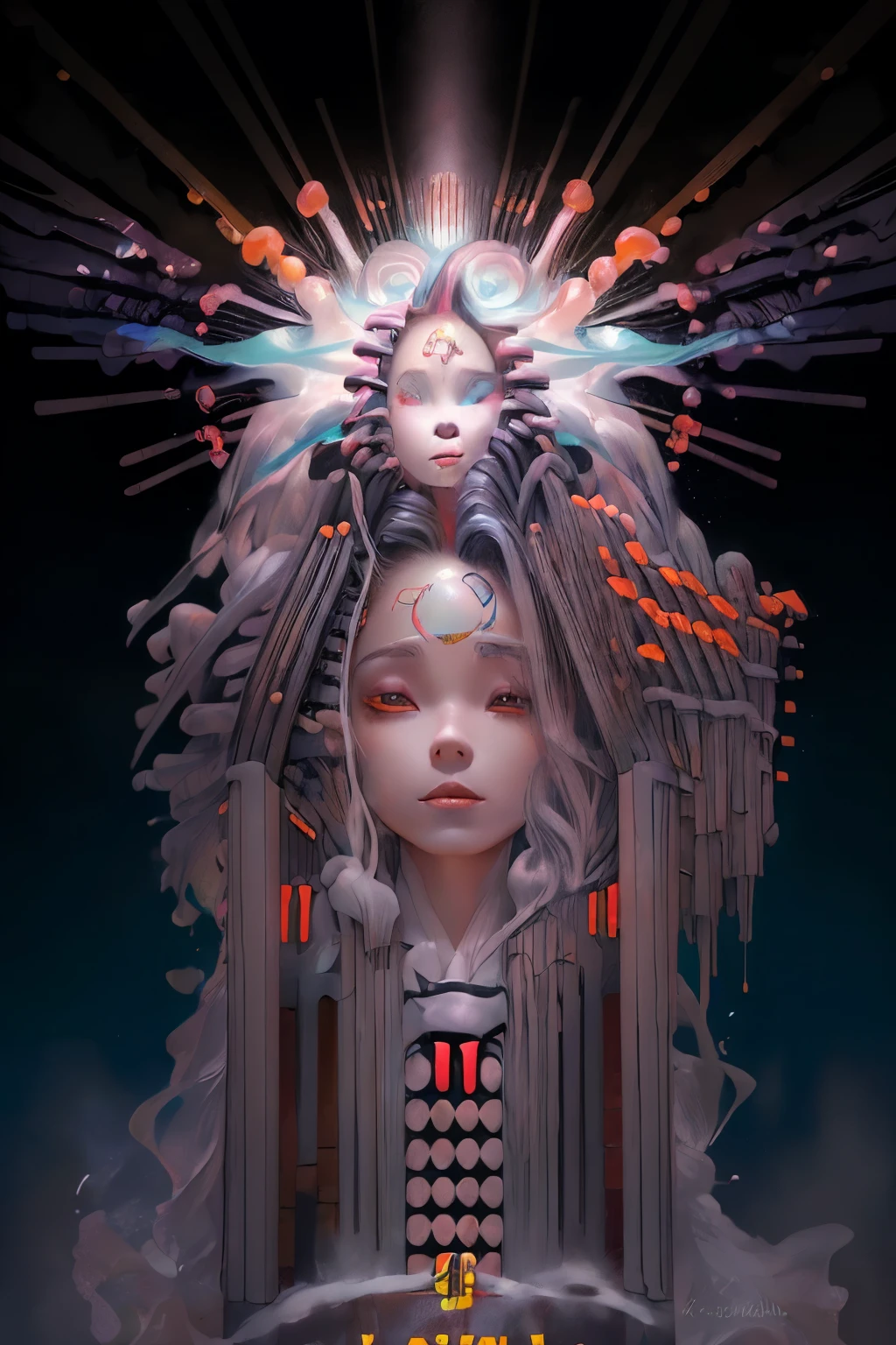 Gabinete superior、Ultra Alta Definición、 ((female brillante alien princess)), (largo, pelo blanco que fluye), (Brillantes y hermosos ojos rojos), tendencia en artstation, Vaquero＝Aunor Fragonard&#39;s「Flores de esperanza」, Peter Mohrbacher, Súper detallado, Detalles locos, Asombroso, complejo, Élite, Art Nouveau, brillante, cera liquida, elegant, lujo, Greg Rutkowski, estilo de tinta, Pegatinas, Arte vectorial hermoso diseño de personajes, tiro de doble exposición, Diseño brillante, Premios, obra maestra, Amoled sobre un fondo negro., (Hay un órgano femenino en el medio de la frente..:1.9)（8K，Fotos CRUDAS， 最alta calidad， obra maestra：1.2），（de modo realista， Foto Real：1.4)，Esconde tu cara con tristeza，
disfraz de lolita，carrera， aerith Gainsborough， Parte superior del cuerpo，Muslo，carrera， ropa interior，hombros desnudos expuestos， Afuera， (Afuera，cubierto de nieve，capa，) alta calidad， Adobe Lightroom， piel muy detallada， Ver a tus espectadores，